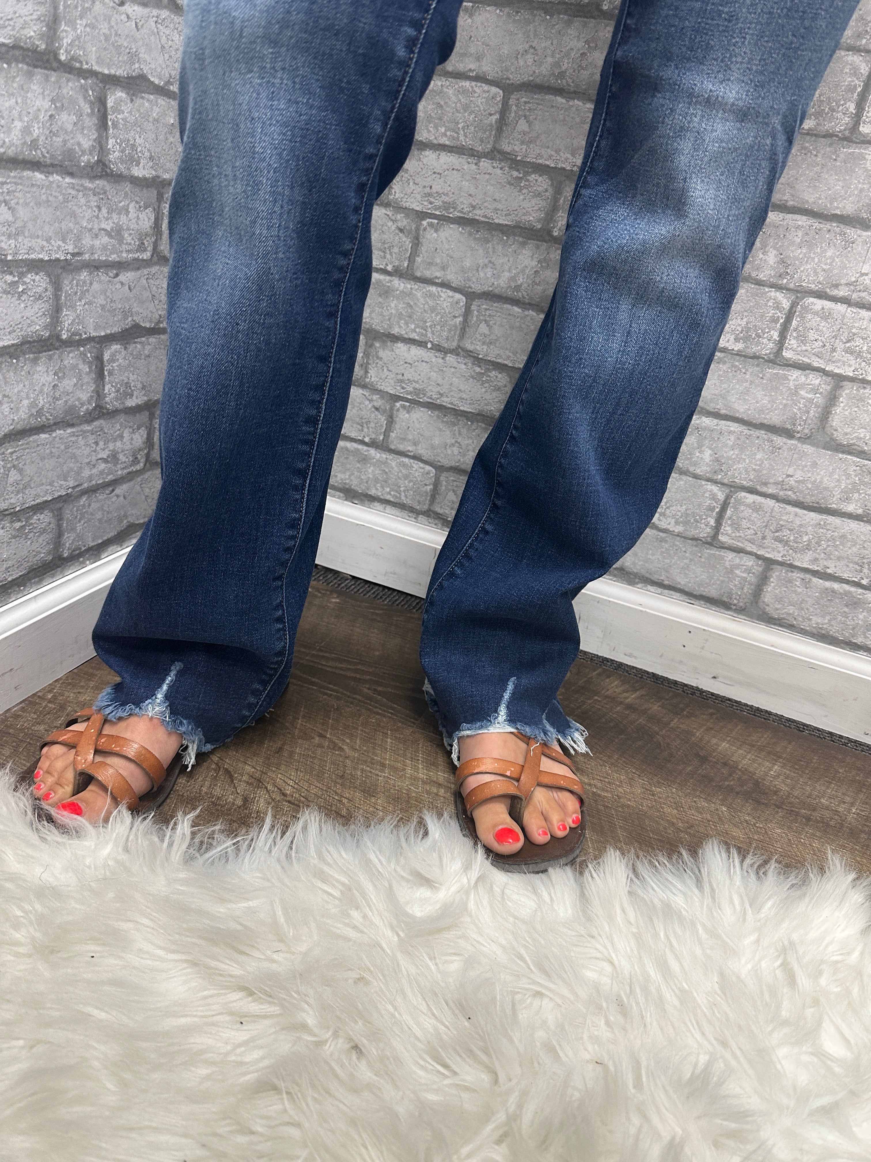 Mid Rise Judy Blue Raw Hem Bootcut