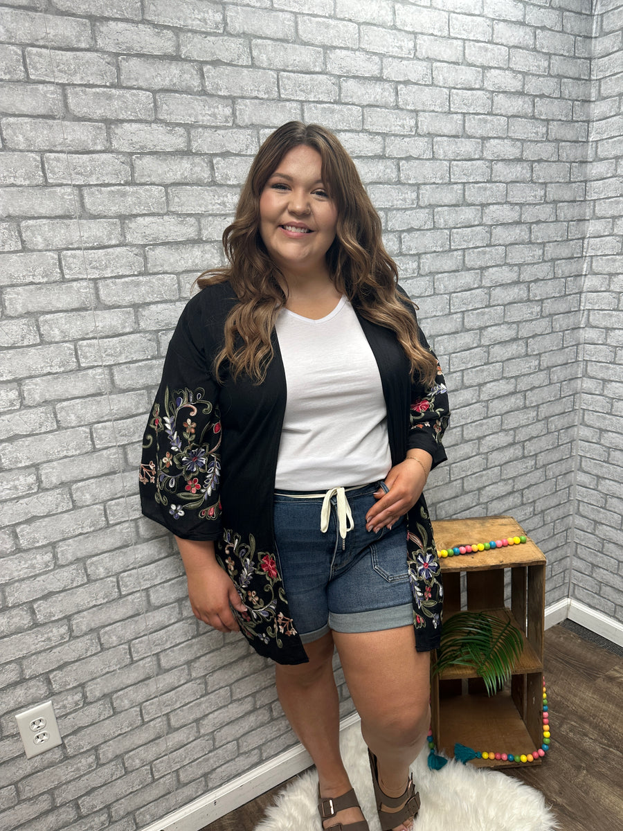 Black Floral Kimono
