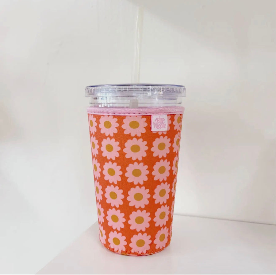 SMALL peach floral coffee Koozie