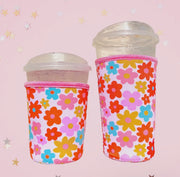 LARGE Pink Floral Coffee Koozie
