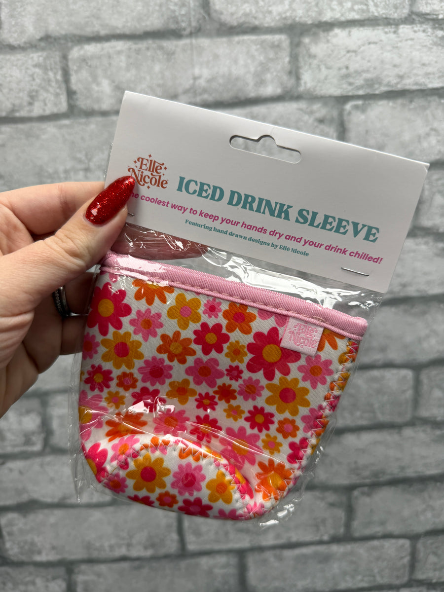 SMALL pink and yellow floral coffee Koozie